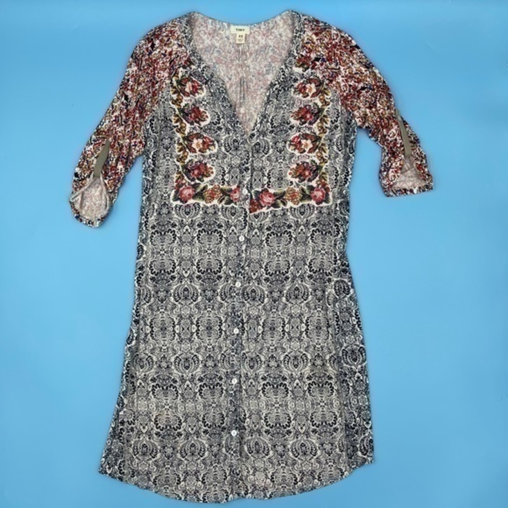 TINY Floral Button-Front Retro Print Dress